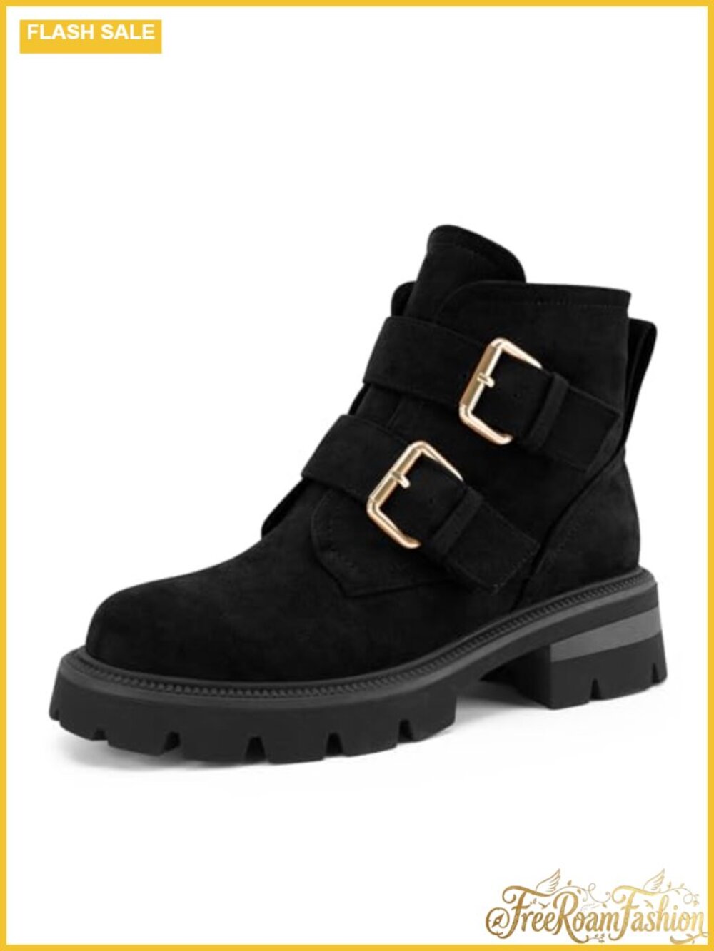 Women's Suede Ankle Combat Boots Platform Lug Sole Block Heel Booties